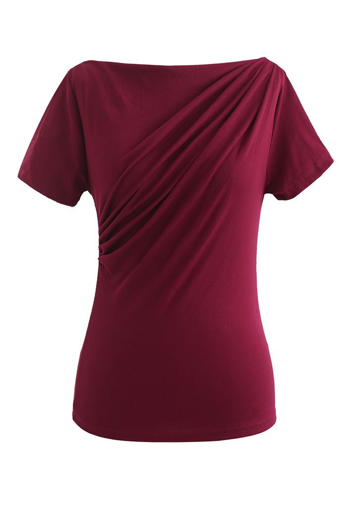 Ruched Front T-Shirt باللون الخمري