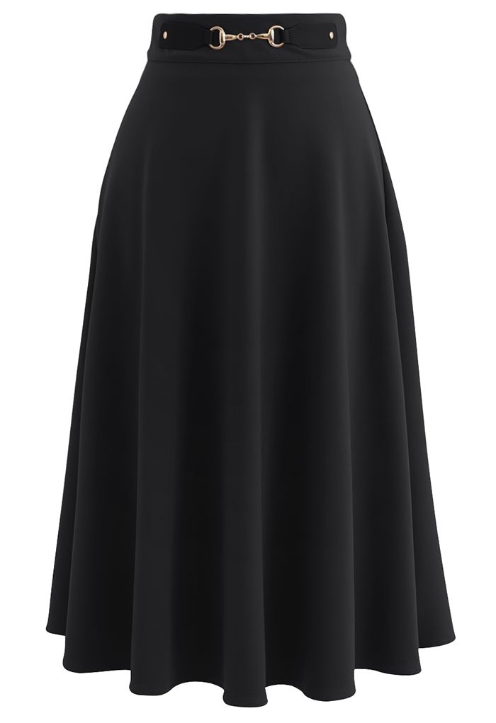 تنورة ميدي مزينة من هورسبيت باللون الأسود