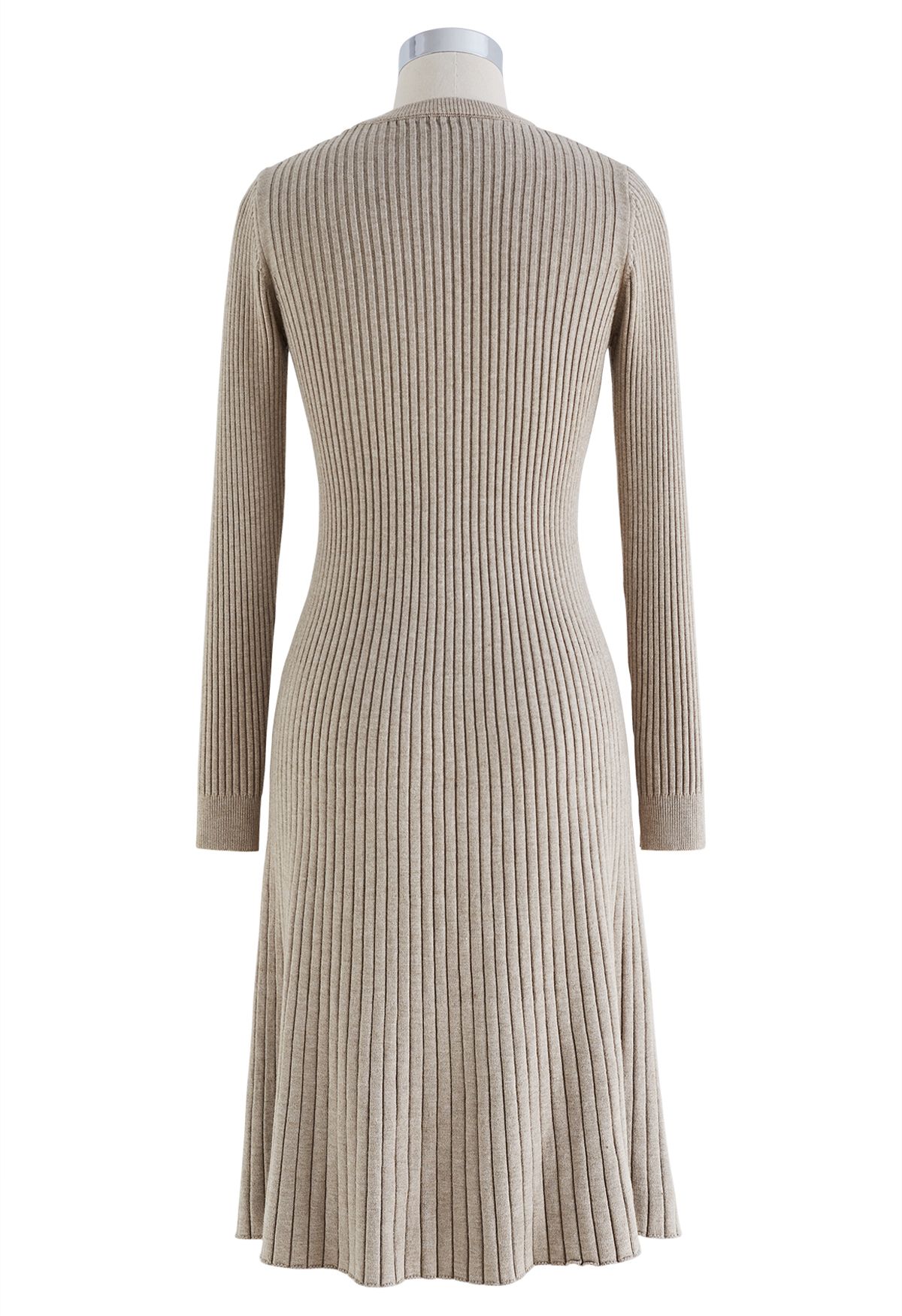 Ribbed Texture Frilling Midi Dress in Taupe