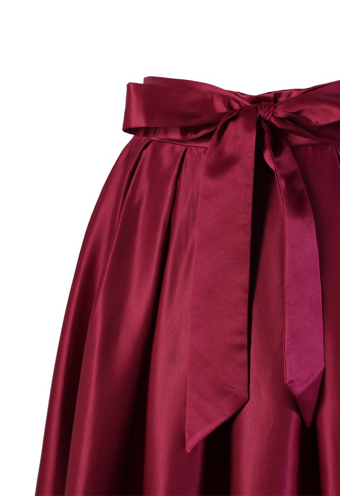 تنورة شلال غير متماثلة من Bowknot باللون الأحمر الخمري