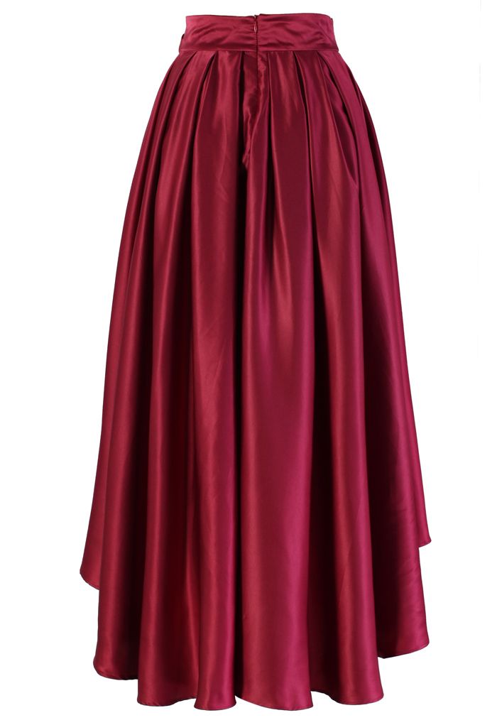 تنورة شلال غير متماثلة من Bowknot باللون الأحمر الخمري