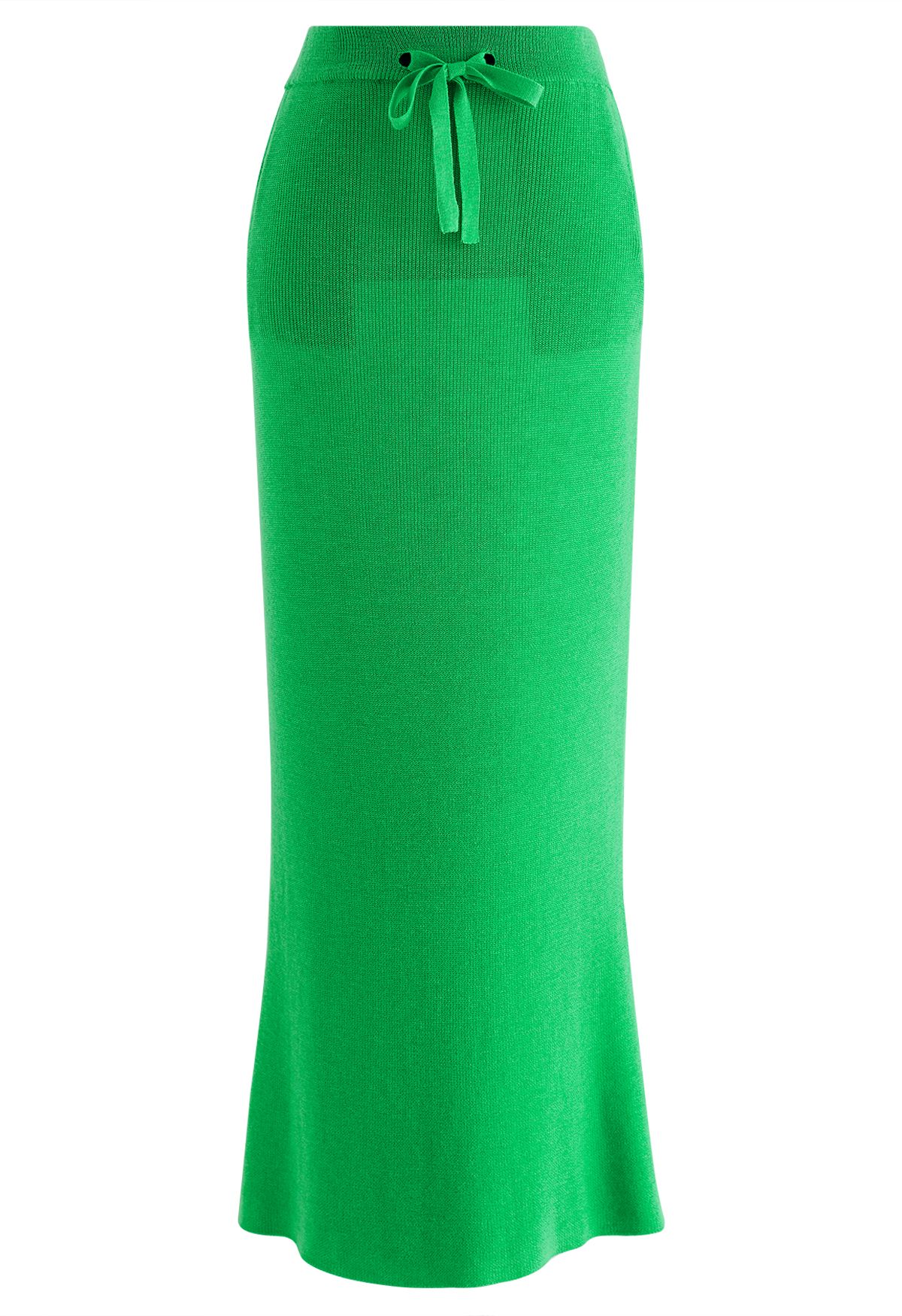 Knitted High Waist Pencil Maxi Skirt in Green