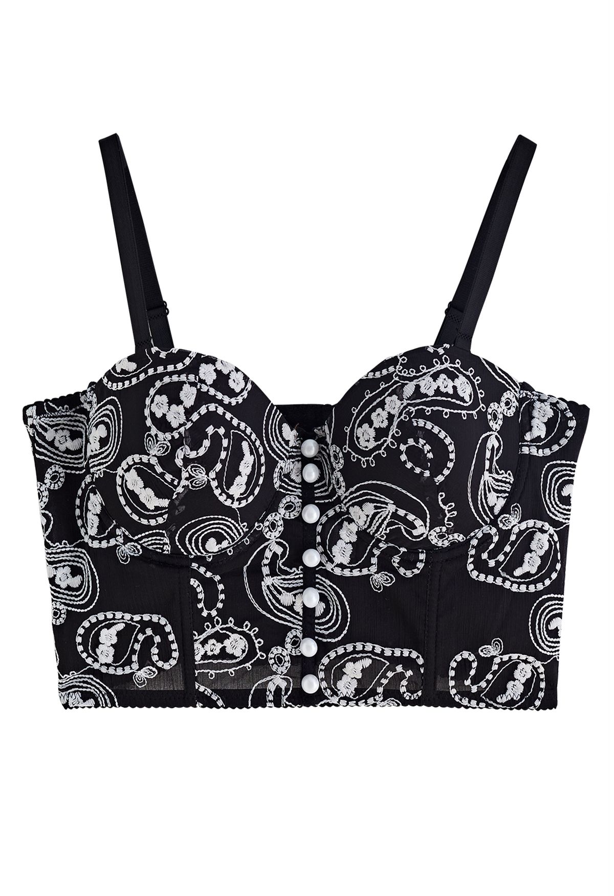 Floral Embroidered Bustier Crop Top in Black