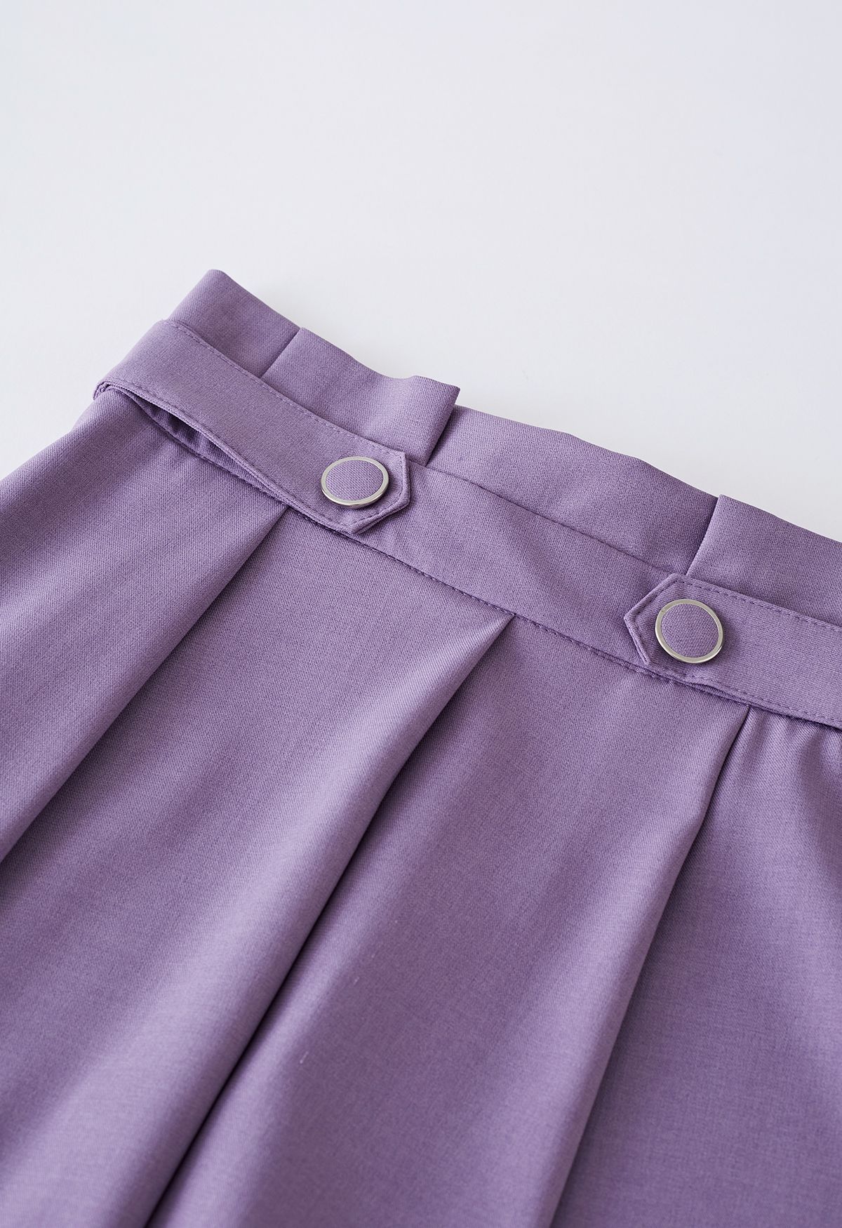 Pleated Buttoned Waist A-Line Midi Skirt in Lilac