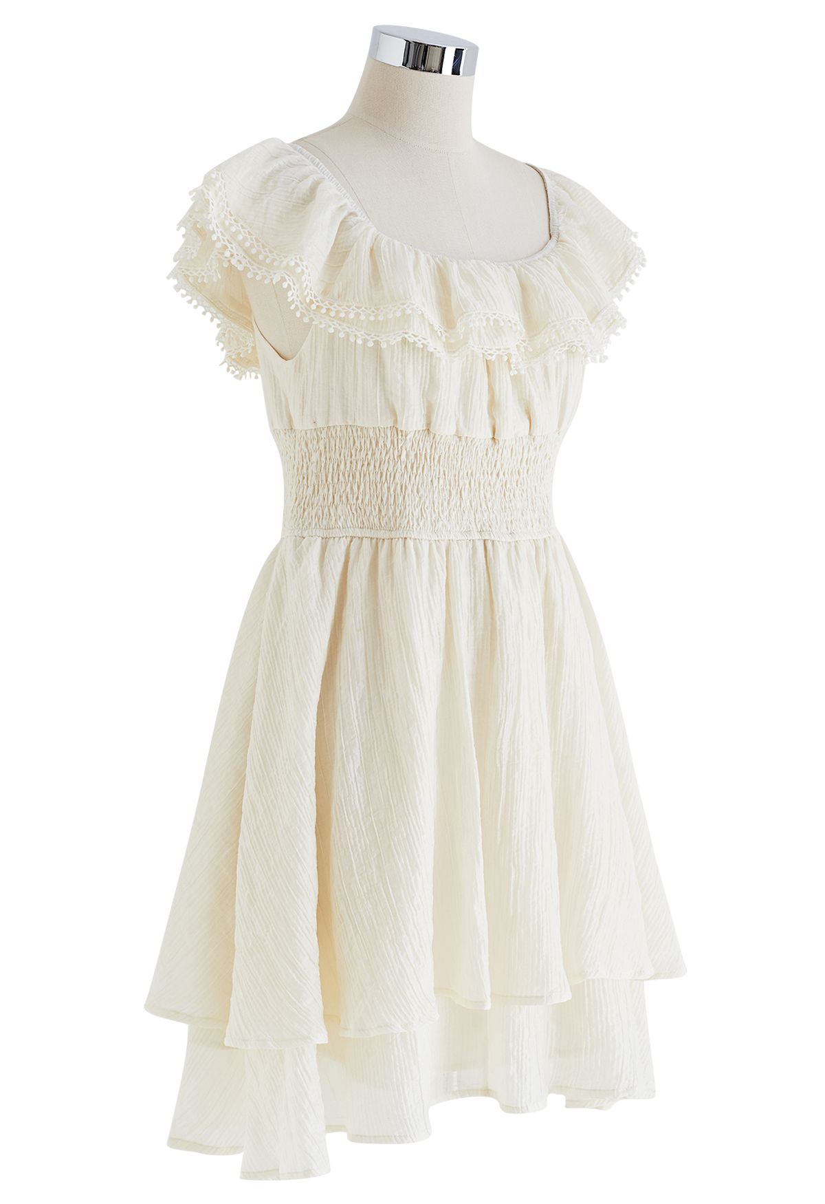 Off-Shoulder Tiered Ruffle Shirred Dress