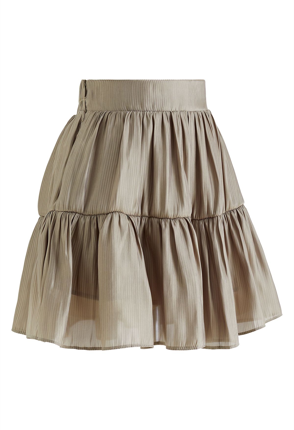 Glimmer Ruched Flare Mini Skirt in Olive