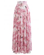 تنورة ماكسي شيفون بنقشة الزهور المفضلة الخالدة باللون الوردي