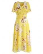 فستان شيفون مزين بالزهور باللون الأصفر